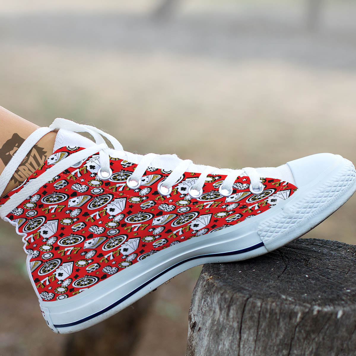 Poker Casino Print Pattern White High Top Shoes-grizzshop