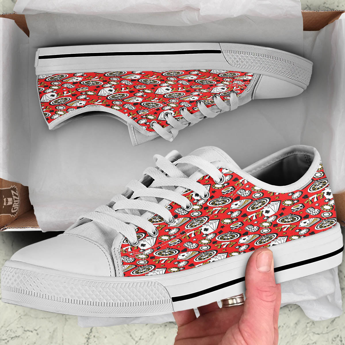 Poker Casino Print Pattern White Low Top Shoes-grizzshop