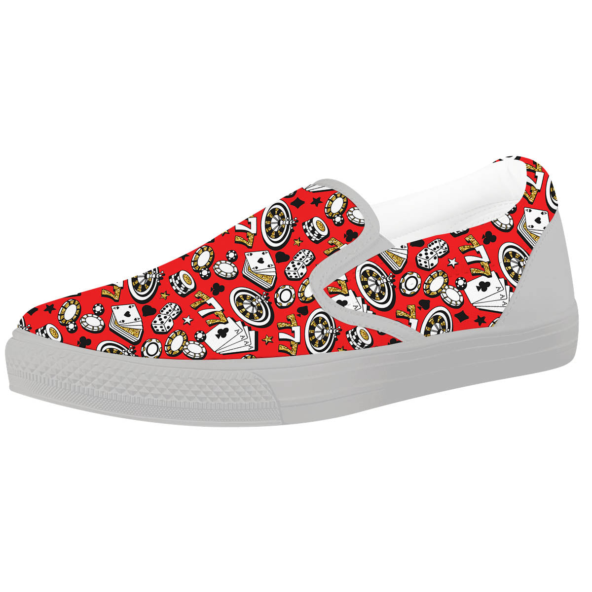 Poker Casino Print Pattern White Slip On Shoes-grizzshop
