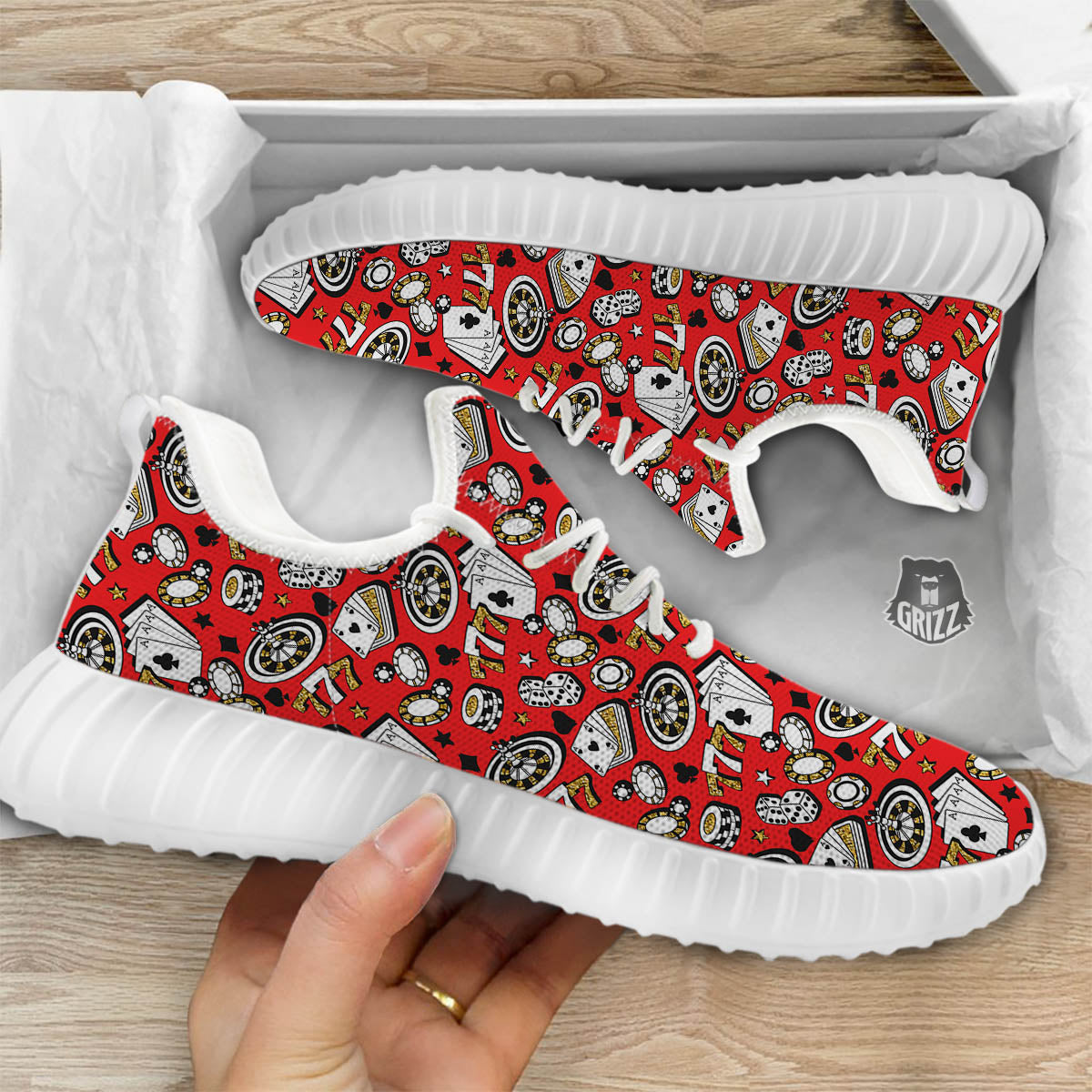 Poker Casino Print Pattern White Walking Shoes-grizzshop