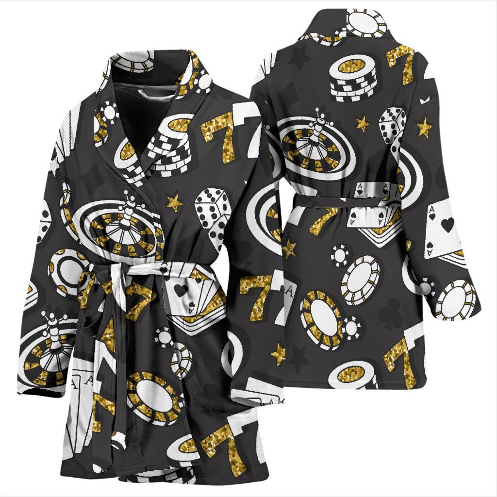 Poker Casino Print Pattern Women Long Robe-grizzshop
