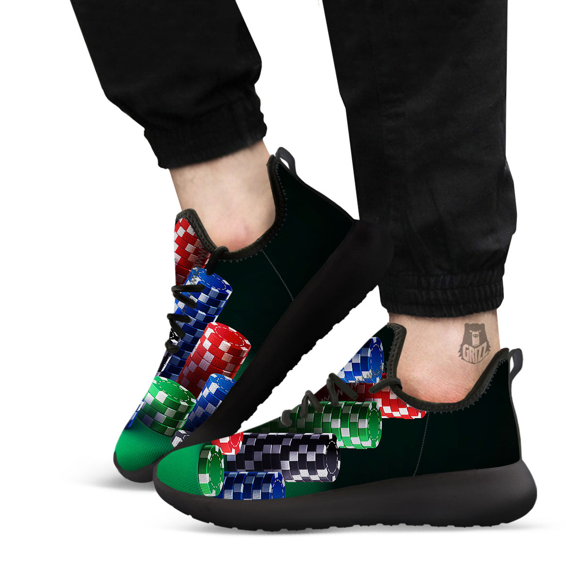 Poker Chips Print Black Athletic Shoes-grizzshop