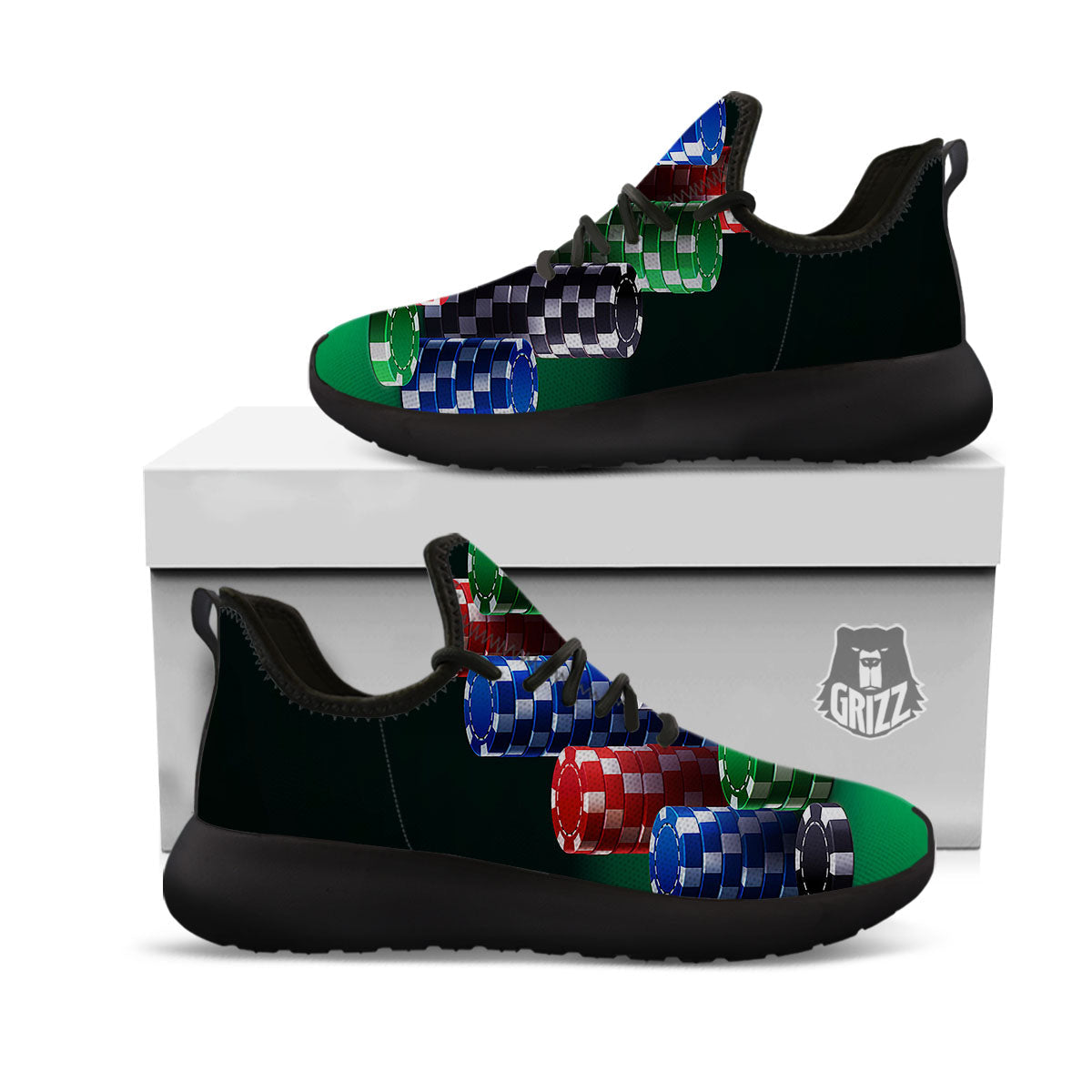 Poker Chips Print Black Athletic Shoes-grizzshop