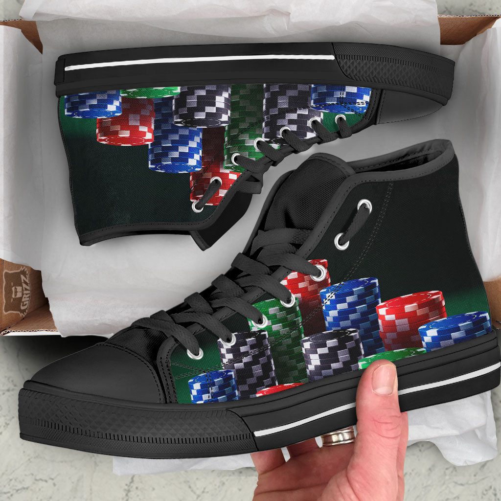 Poker Chips Print Black High Top Shoes-grizzshop