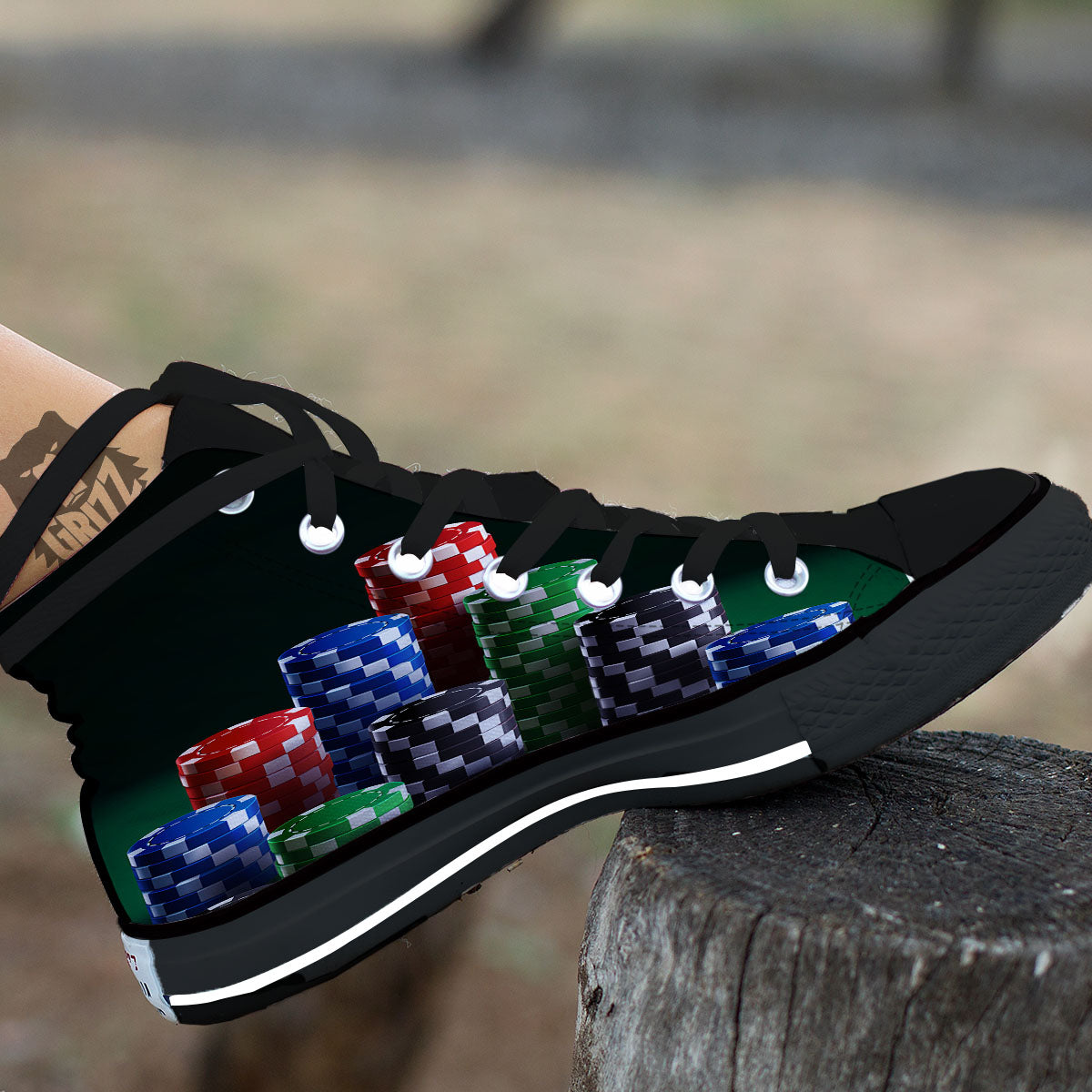 Poker Chips Print Black High Top Shoes-grizzshop