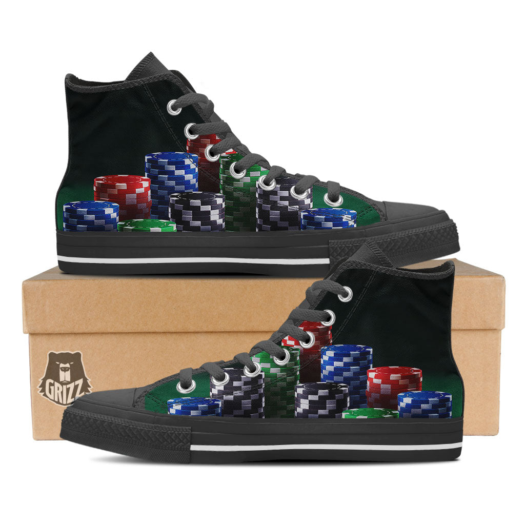 Poker Chips Print Black High Top Shoes-grizzshop
