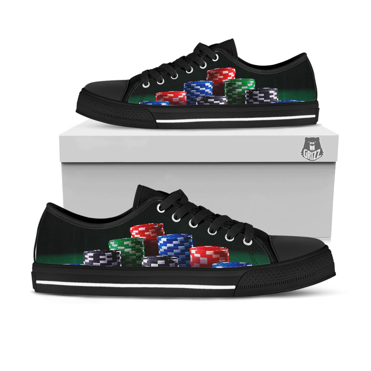 Poker Chips Print Black Low Top Shoes-grizzshop