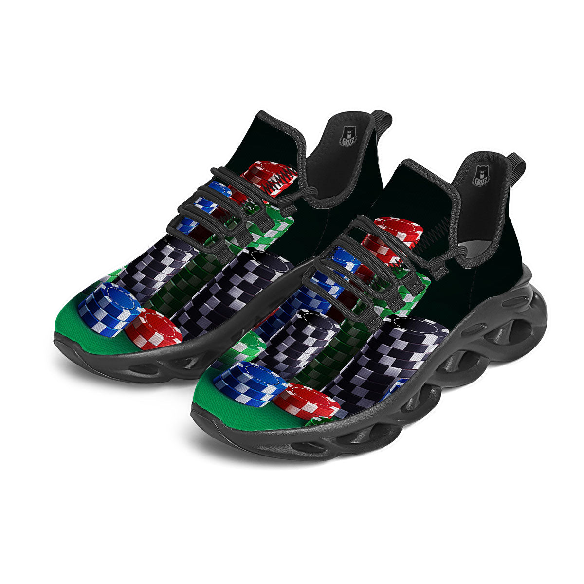 Poker Chips Print Black Running Shoes-grizzshop