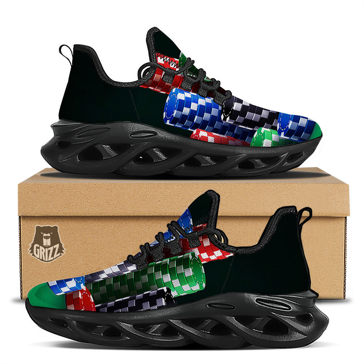 Poker Chips Print Black Running Shoes-grizzshop
