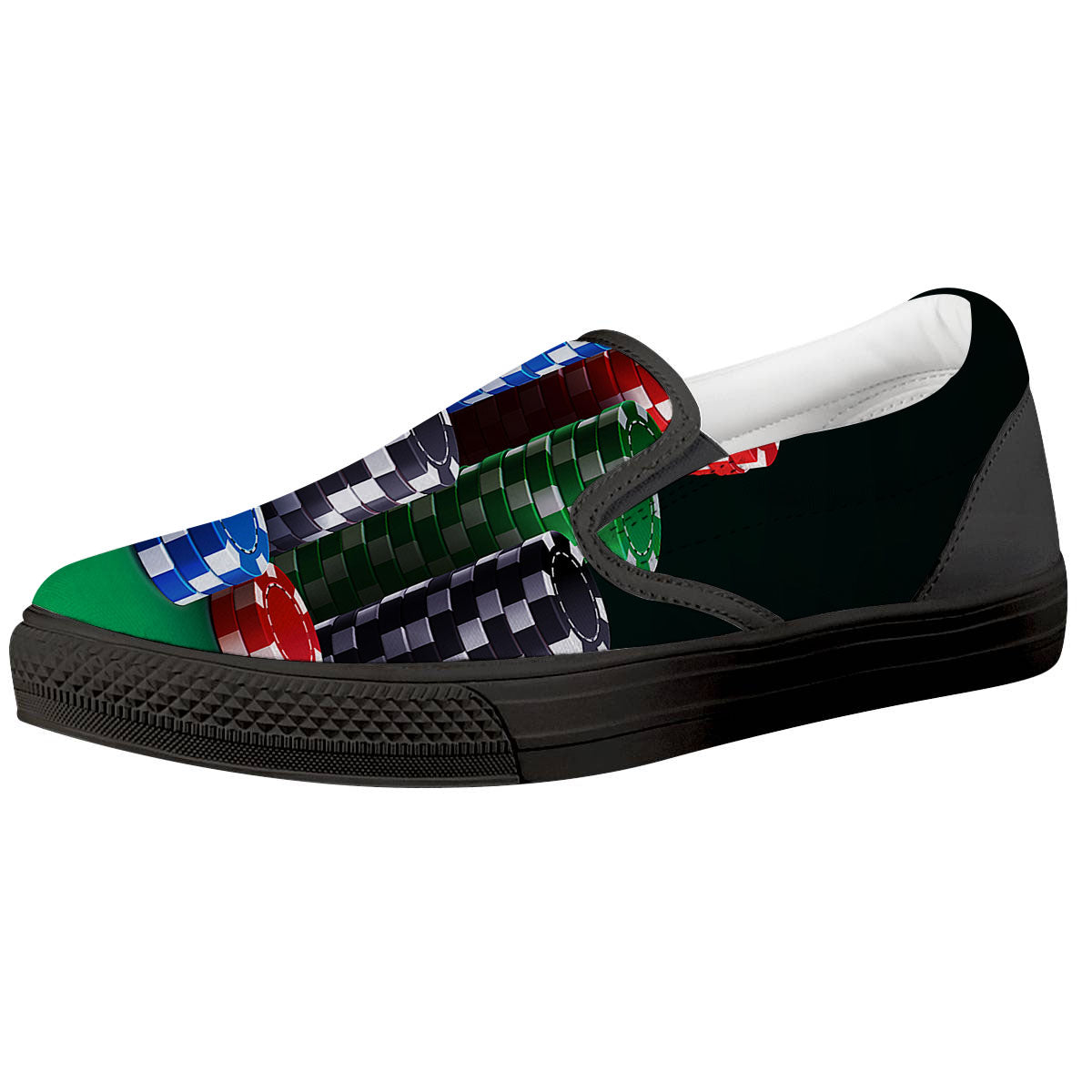 Poker Chips Print Black Slip On Shoes-grizzshop
