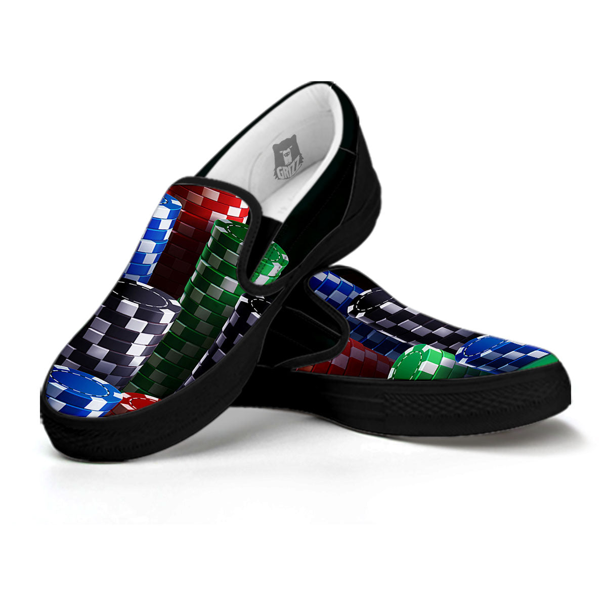 Poker Chips Print Black Slip On Shoes-grizzshop