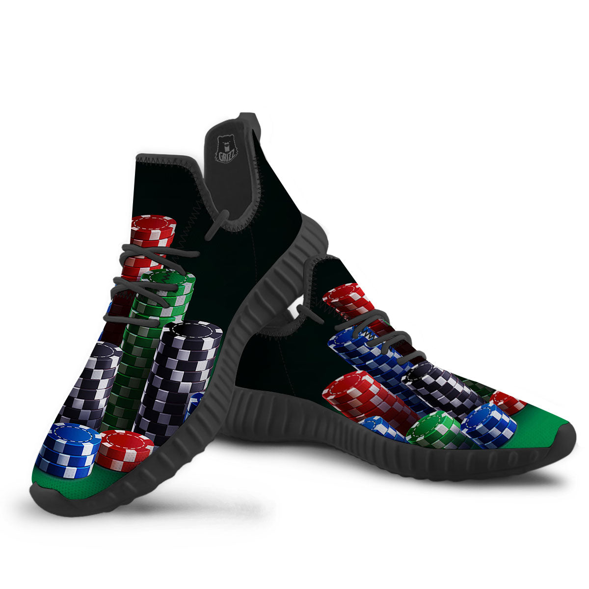 Poker Chips Print Black Walking Shoes-grizzshop