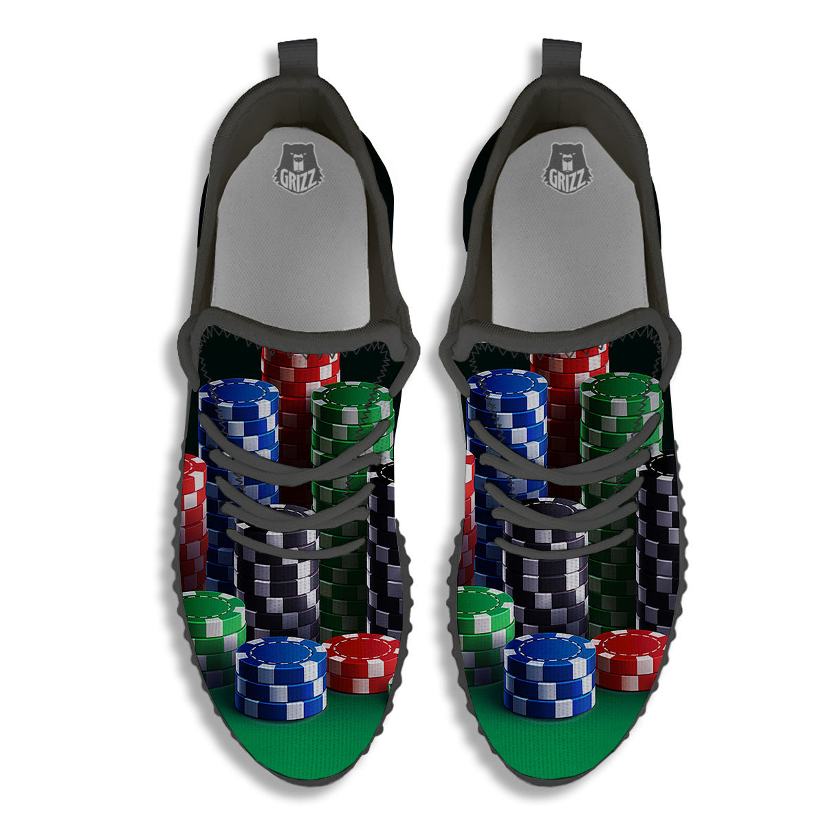 Poker Chips Print Black Walking Shoes-grizzshop