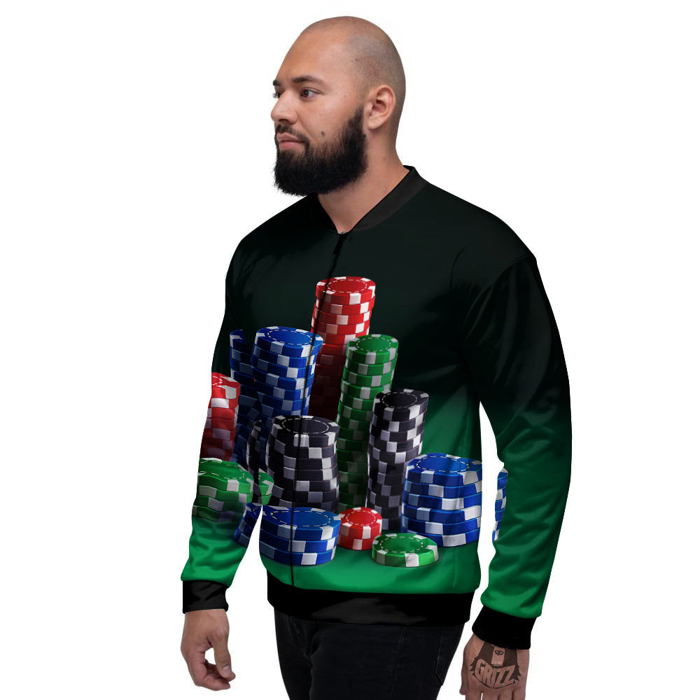 Poker Chips Print Men's Bomber Jacket-grizzshop