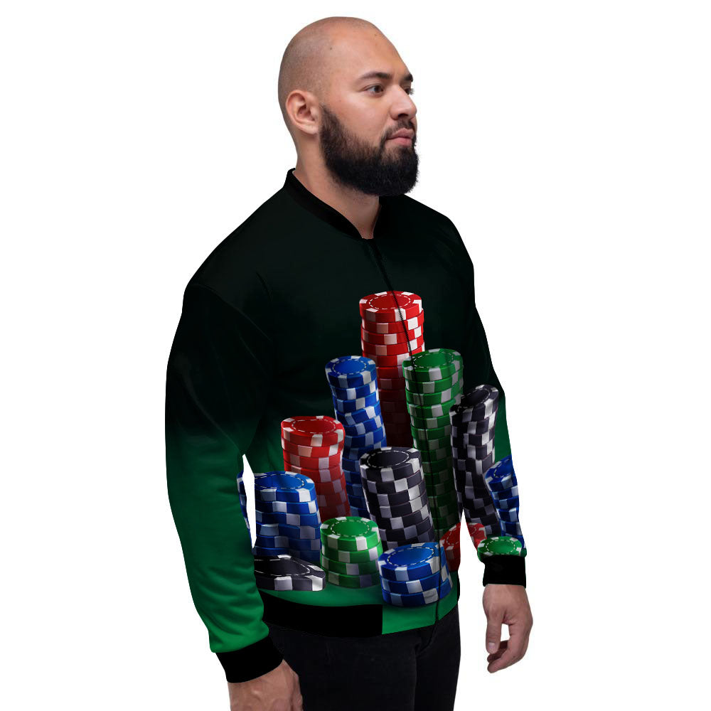 Poker Chips Print Men's Bomber Jacket-grizzshop