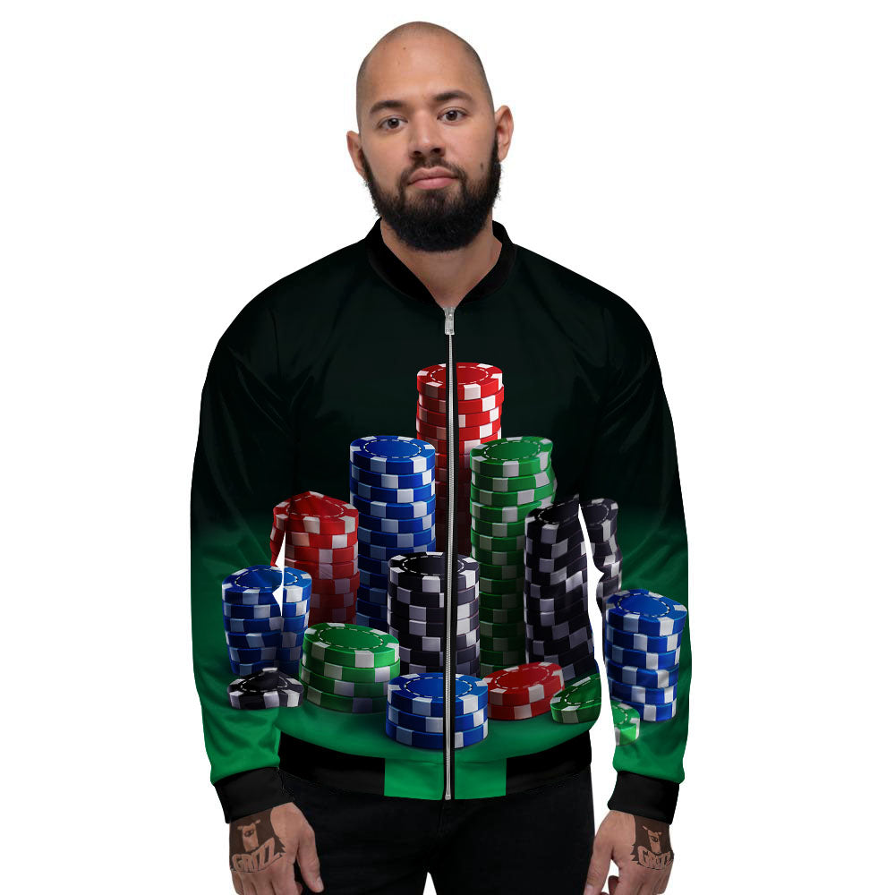 Poker Chips Print Men's Bomber Jacket-grizzshop