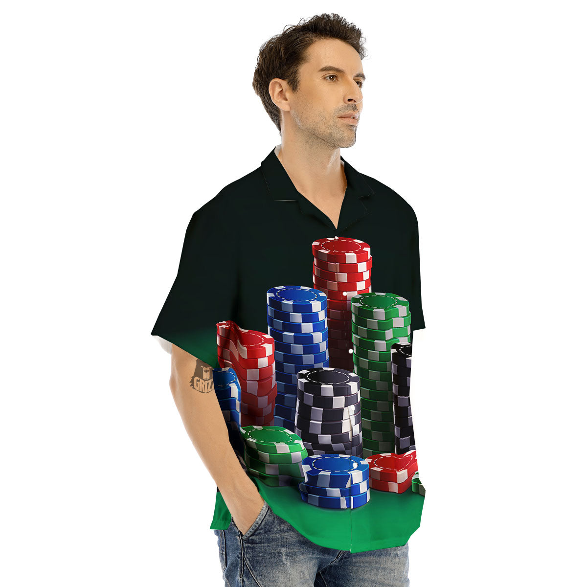 Poker Chips Print Men's Hawaiian Shirt-grizzshop