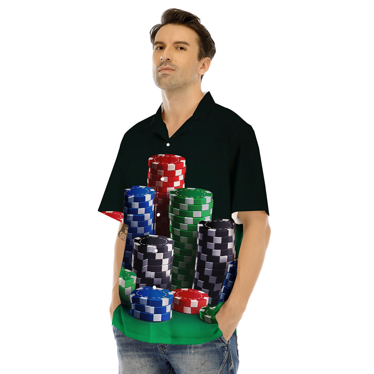 Poker Chips Print Men's Hawaiian Shirt-grizzshop
