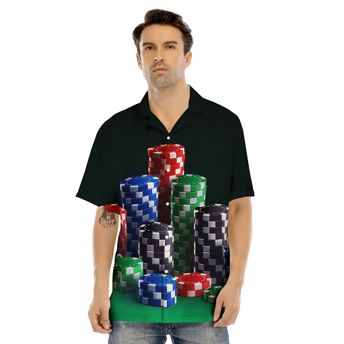 Poker Chips Print Men's Hawaiian Shirt-grizzshop