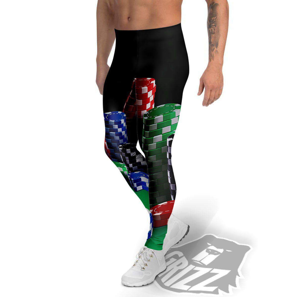 Poker Chips Print Men's Leggings-grizzshop