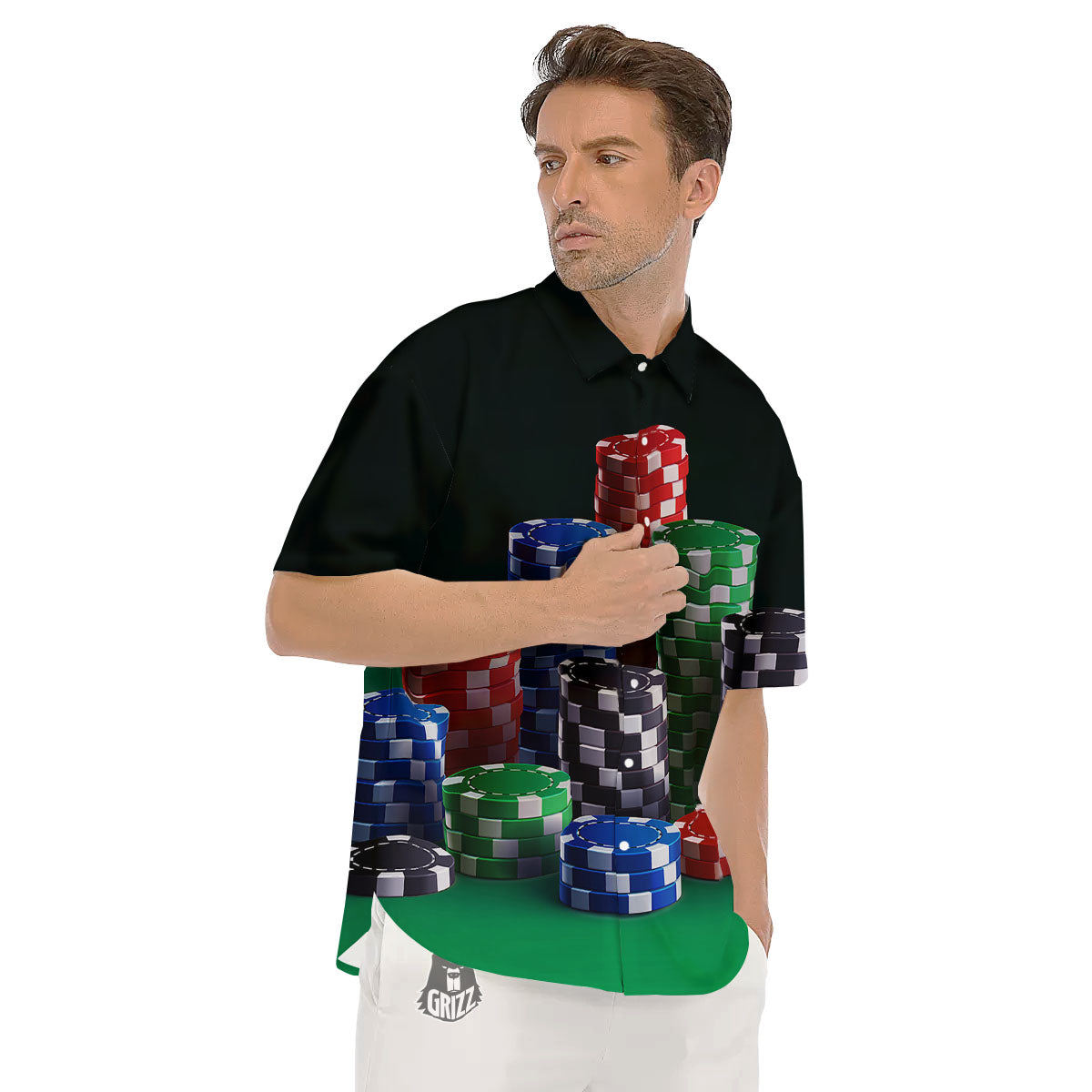 Poker Chips Print Men's Short Sleeve Shirts-grizzshop