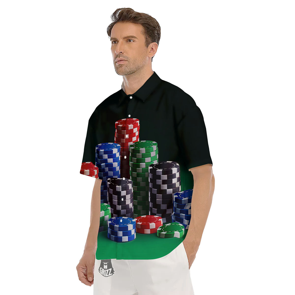 Poker Chips Print Men's Short Sleeve Shirts-grizzshop