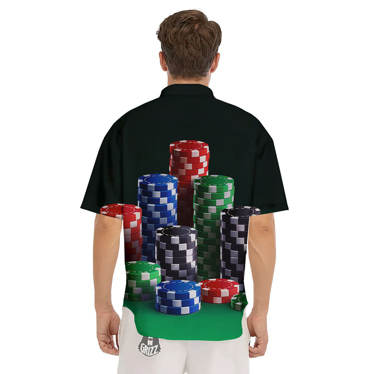 Poker Chips Print Men's Short Sleeve Shirts-grizzshop