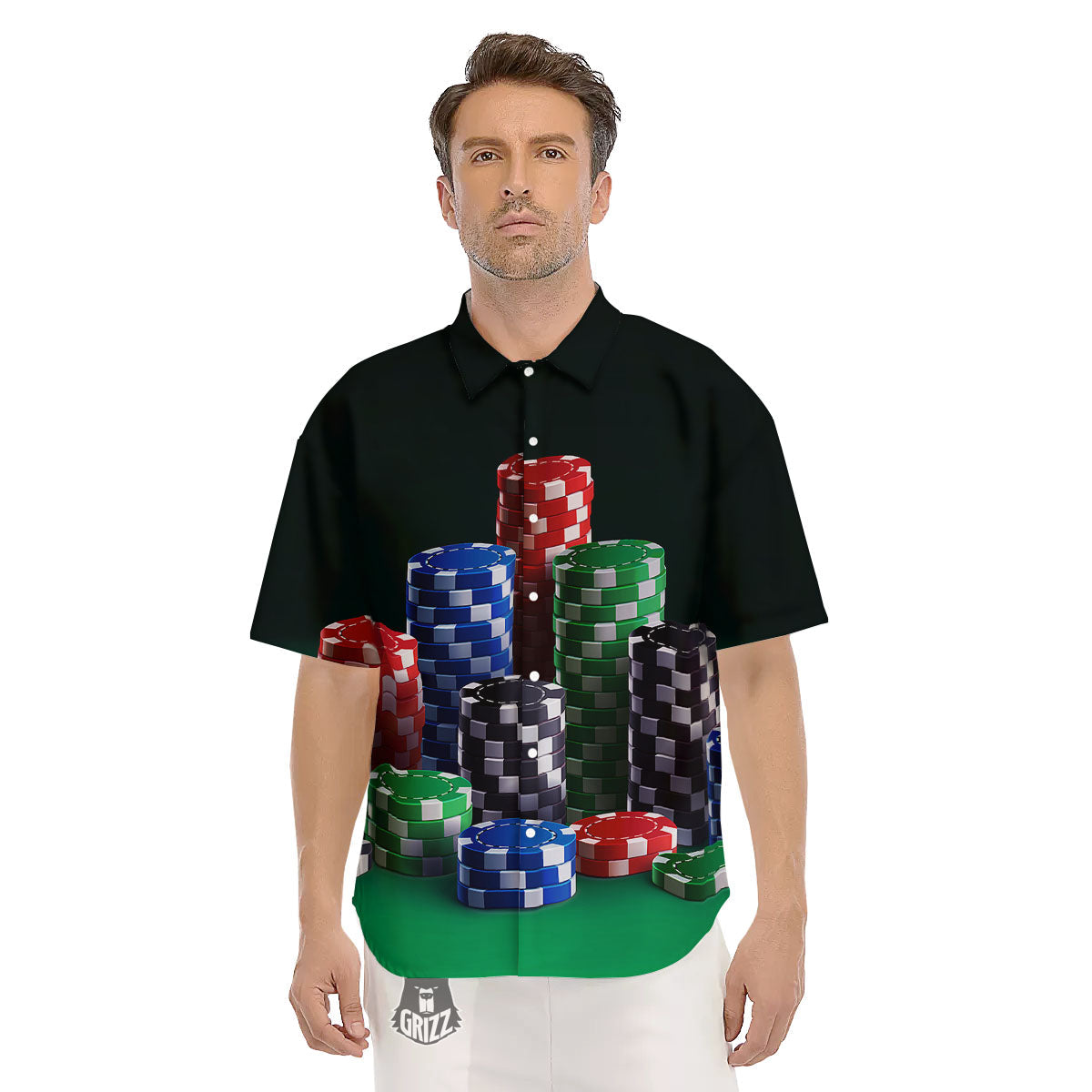 Poker Chips Print Men's Short Sleeve Shirts-grizzshop