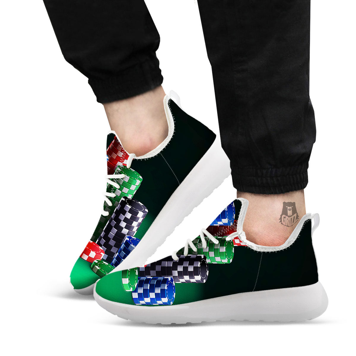 Poker Chips Print White Athletic Shoes-grizzshop