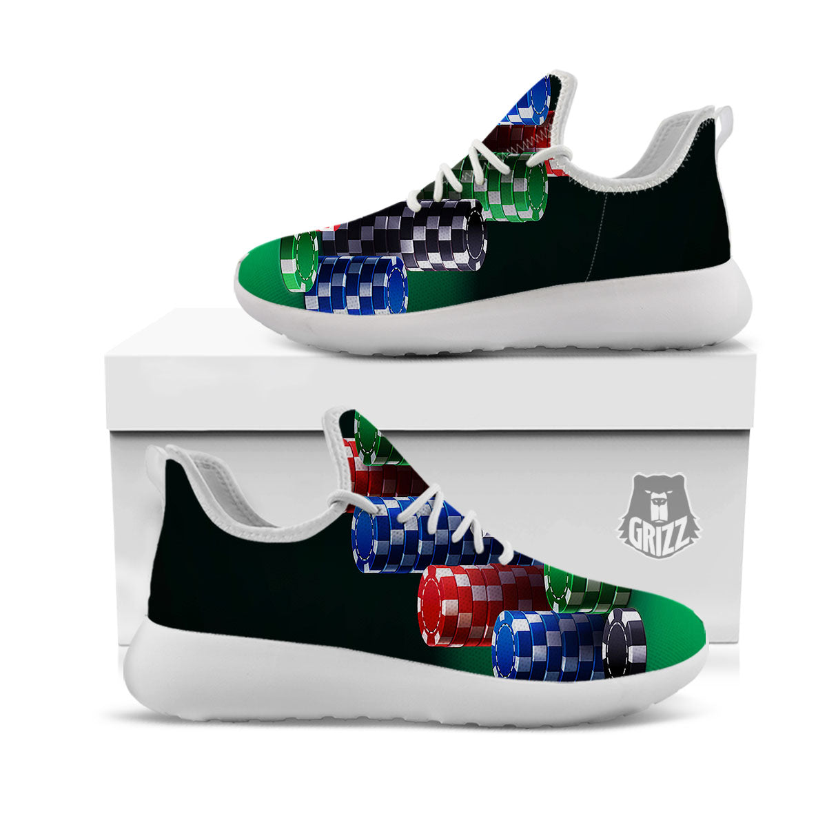 Poker Chips Print White Athletic Shoes-grizzshop