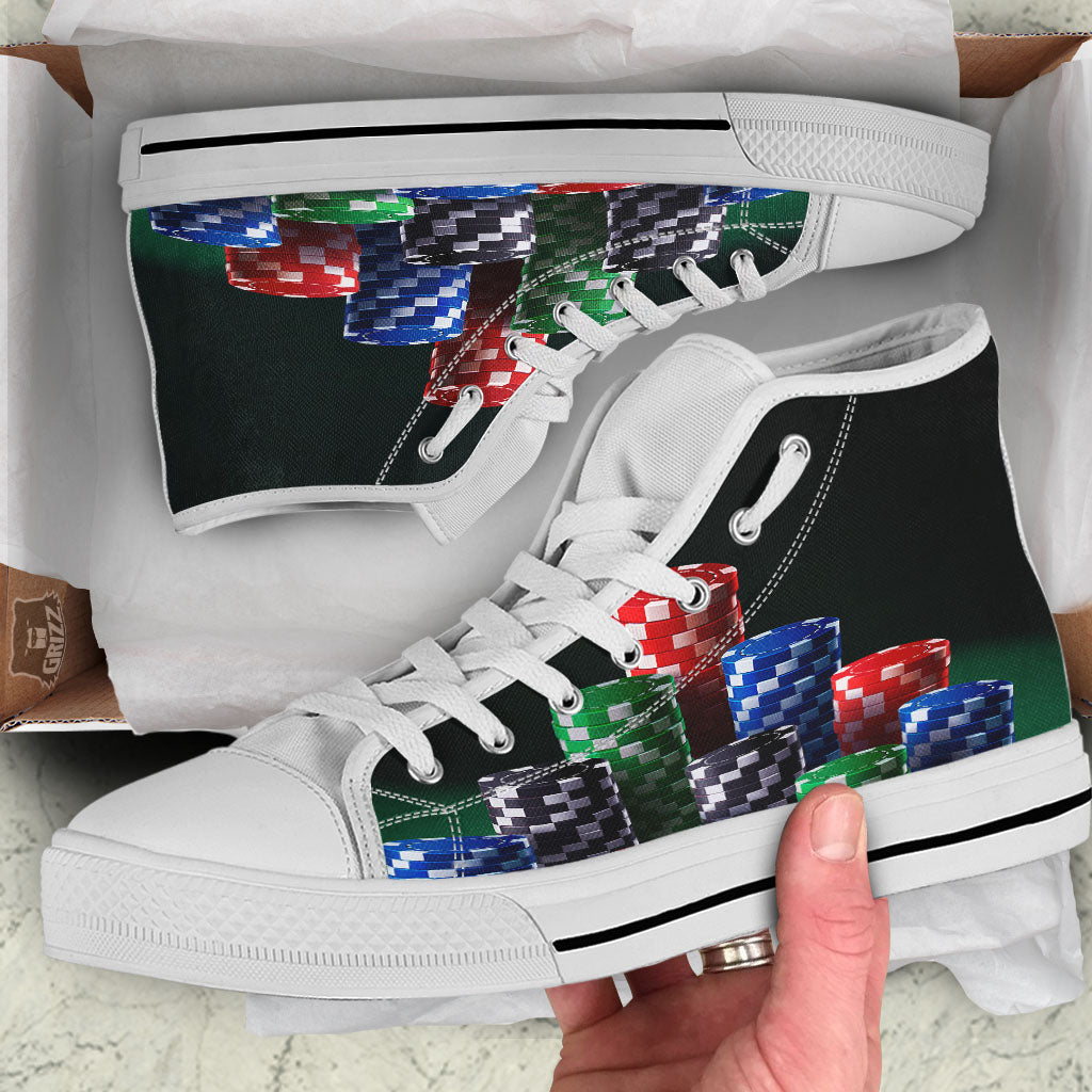 Poker Chips Print White High Top Shoes-grizzshop