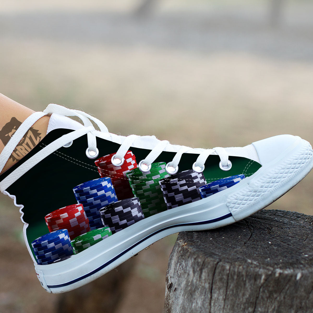 Poker Chips Print White High Top Shoes-grizzshop