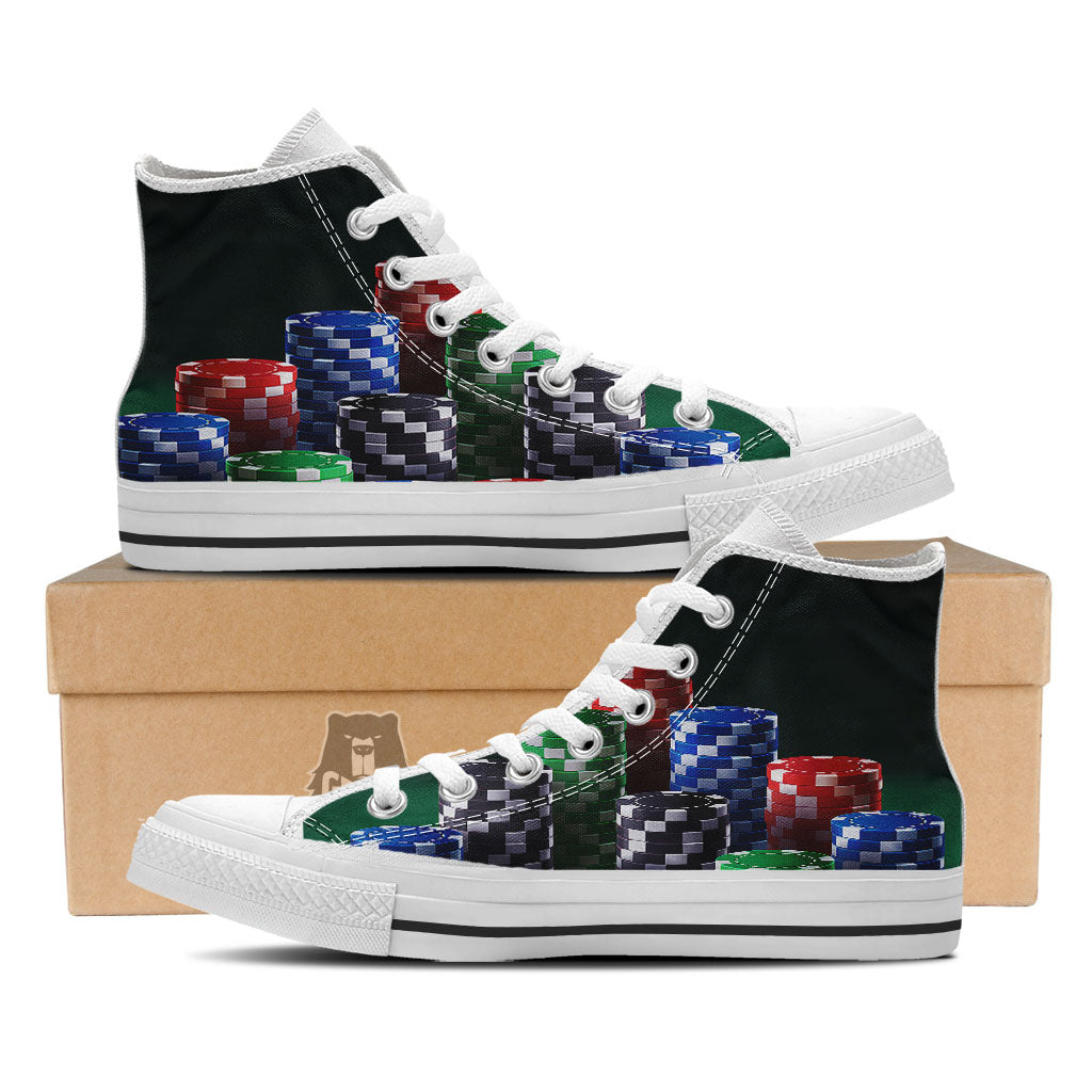 Poker Chips Print White High Top Shoes-grizzshop