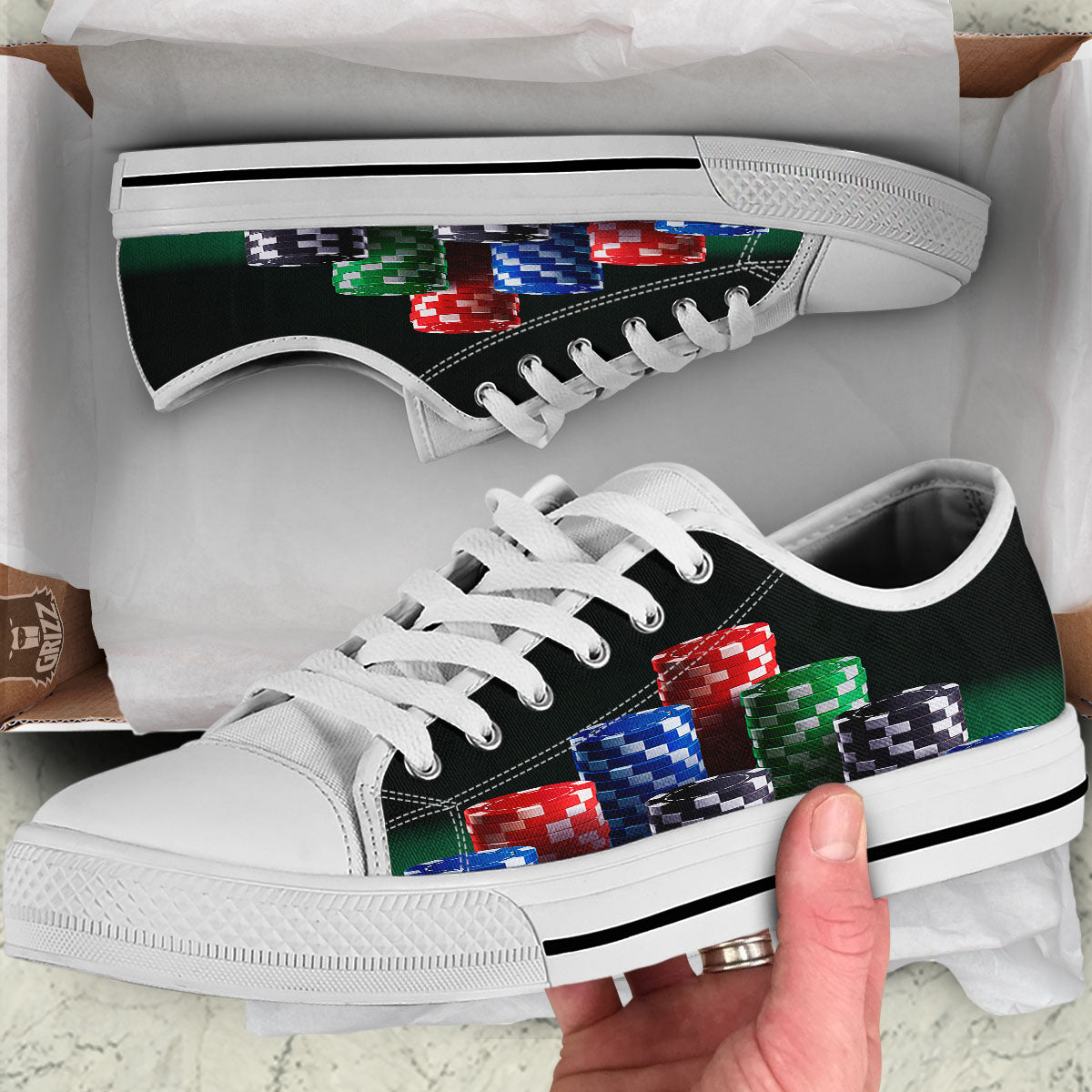 Poker Chips Print White Low Top Shoes-grizzshop