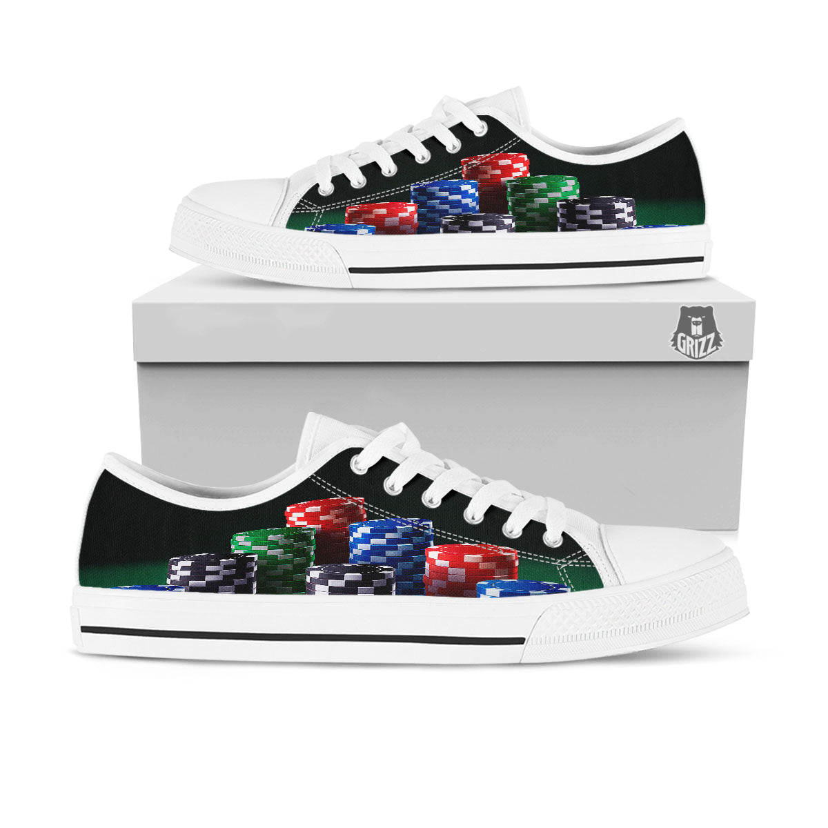 Poker Chips Print White Low Top Shoes-grizzshop