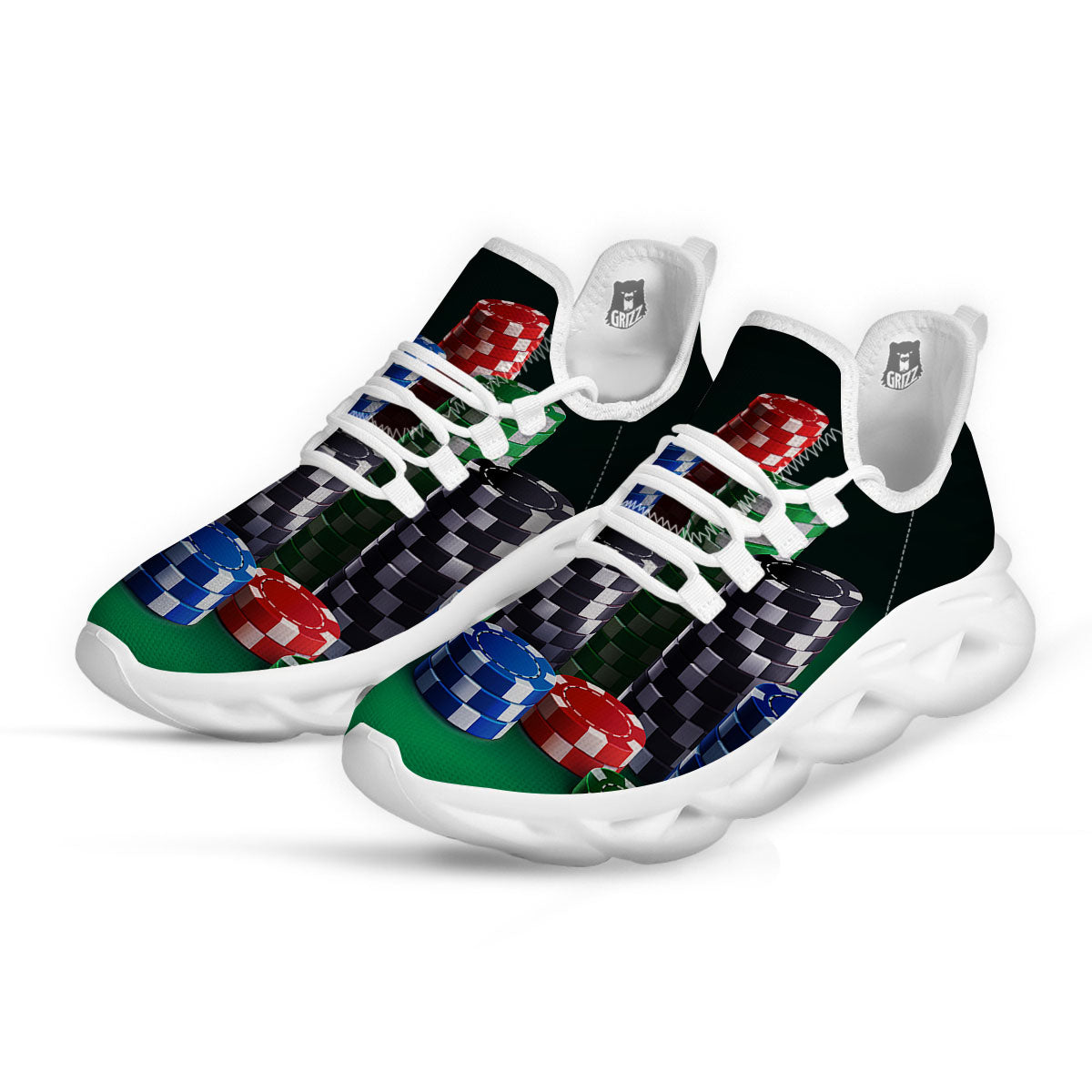 Poker Chips Print White Running Shoes-grizzshop