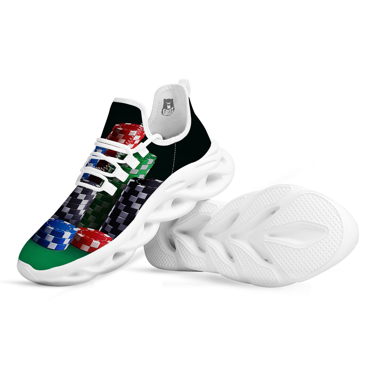Poker Chips Print White Running Shoes-grizzshop