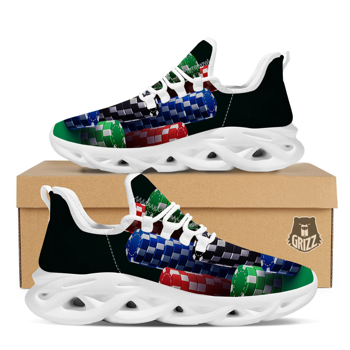Poker Chips Print White Running Shoes-grizzshop
