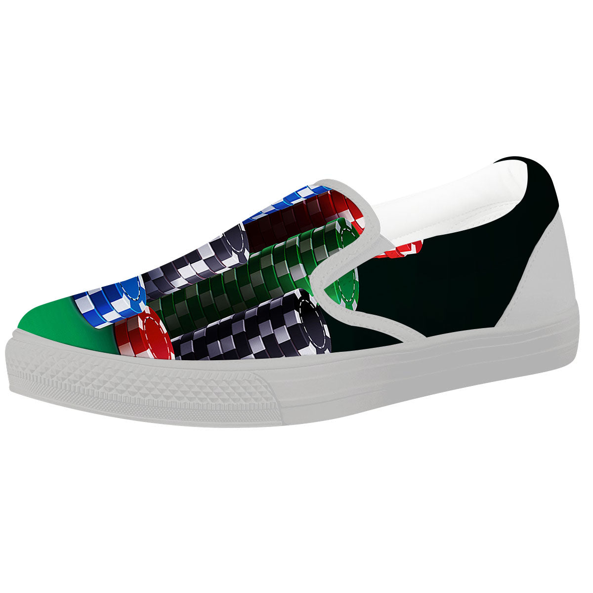 Poker Chips Print White Slip On Shoes-grizzshop