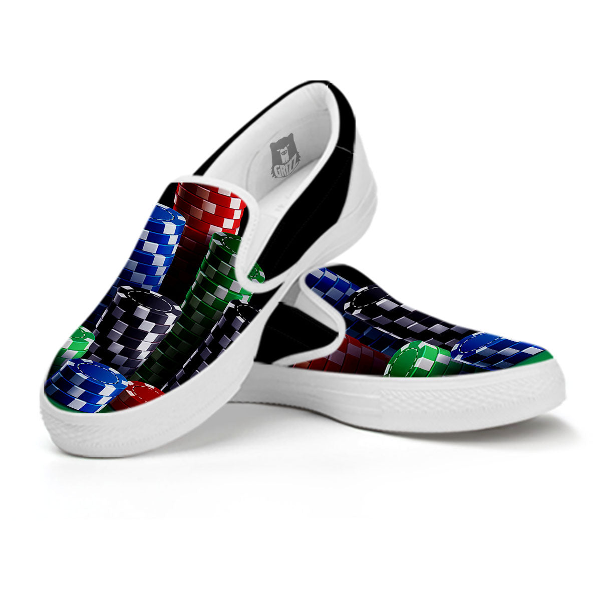 Poker Chips Print White Slip On Shoes-grizzshop