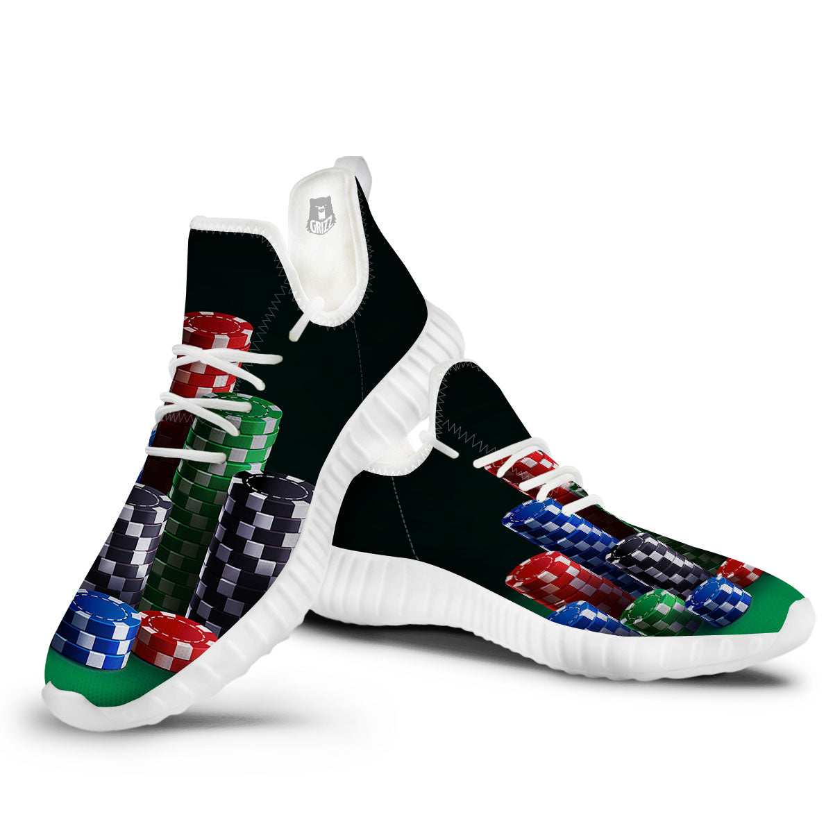 Poker Chips Print White Walking Shoes-grizzshop