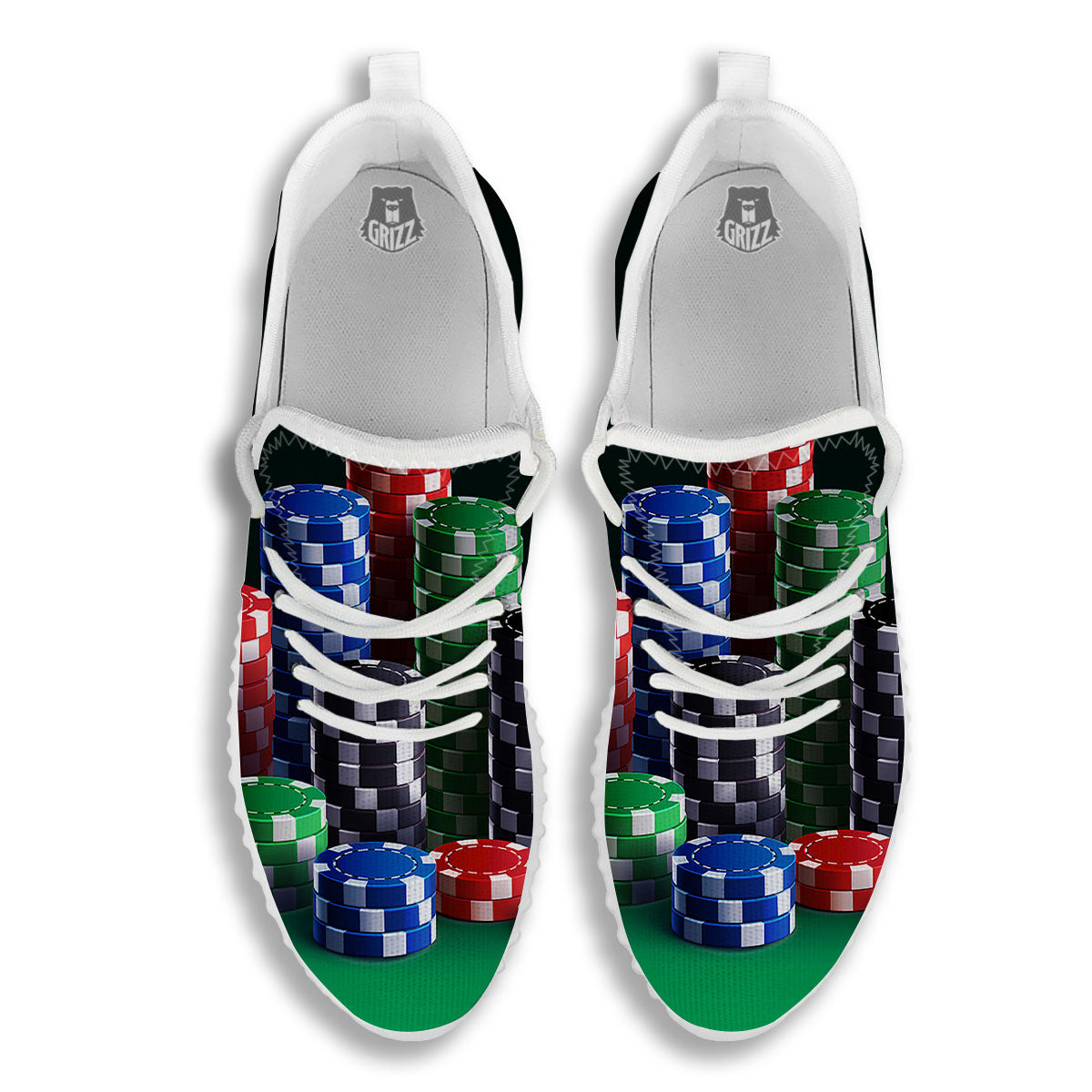 Poker Chips Print White Walking Shoes-grizzshop