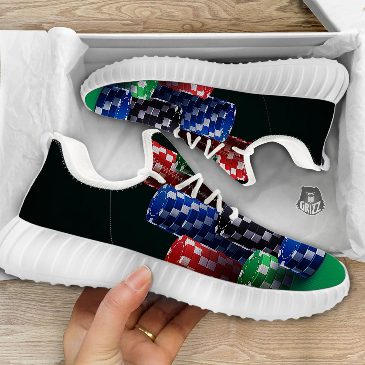 Poker Chips Print White Walking Shoes-grizzshop