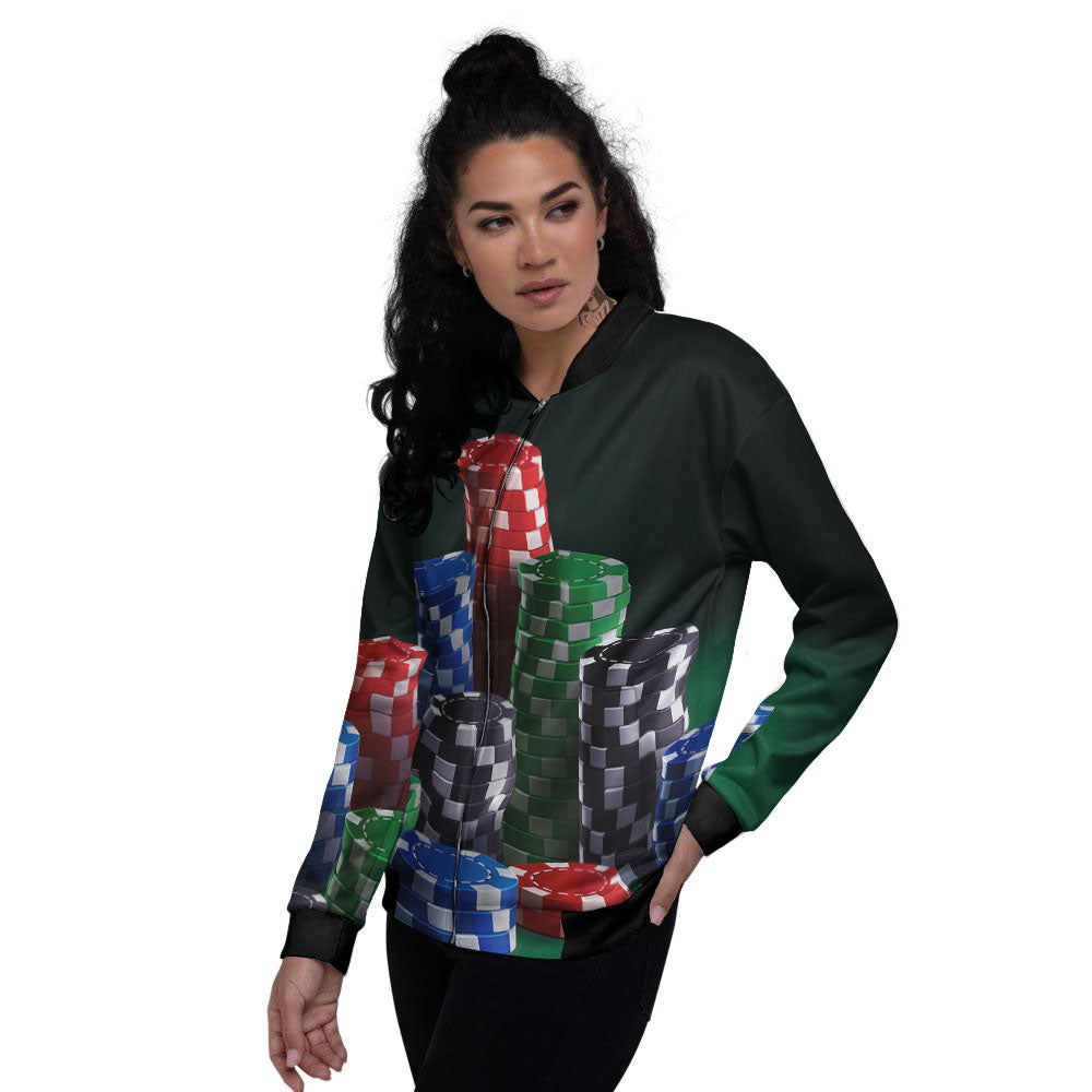 Poker Chips Print Women's Bomber Jacket-grizzshop