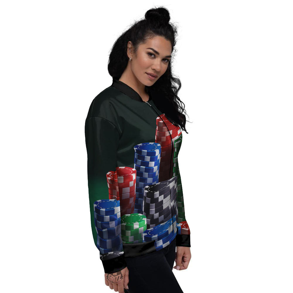 Poker Chips Print Women's Bomber Jacket-grizzshop