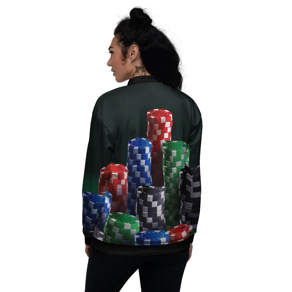 Poker Chips Print Women's Bomber Jacket-grizzshop