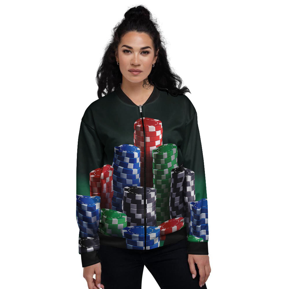 Poker Chips Print Women's Bomber Jacket-grizzshop