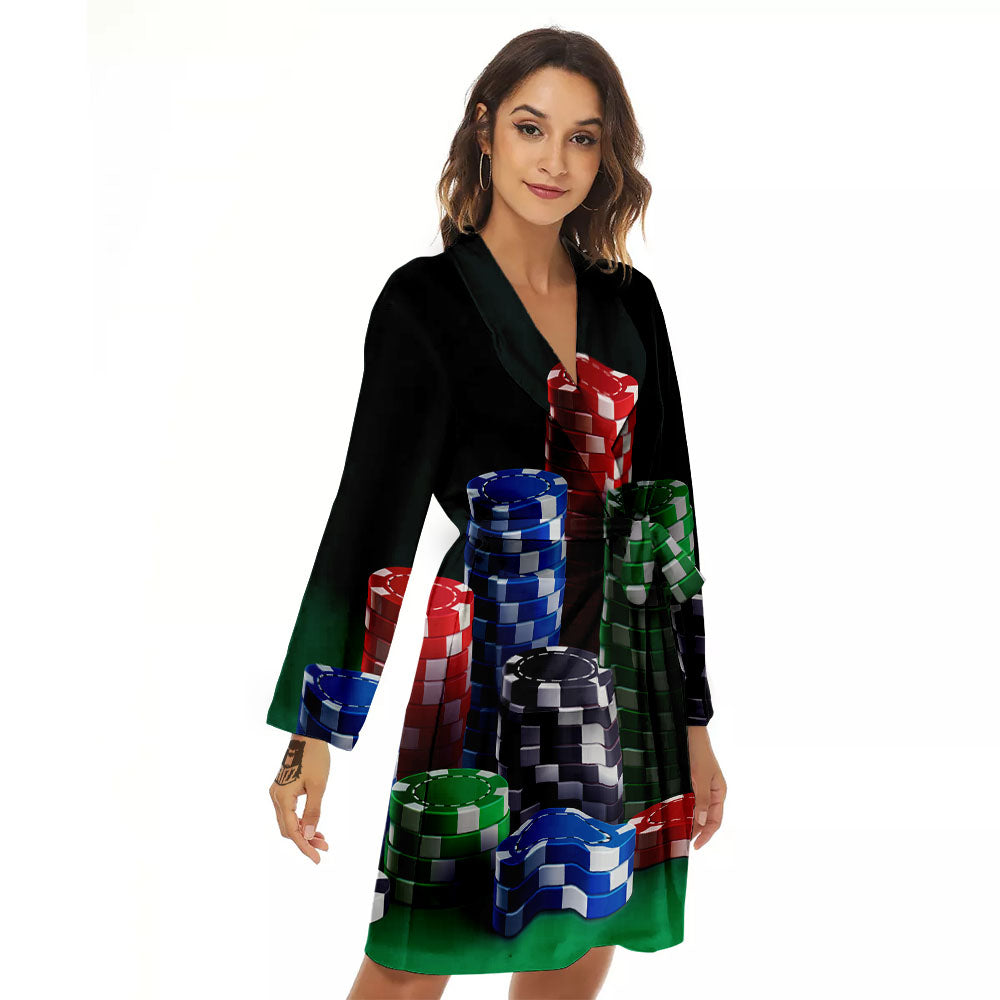 Poker Chips Print Women's Robe-grizzshop
