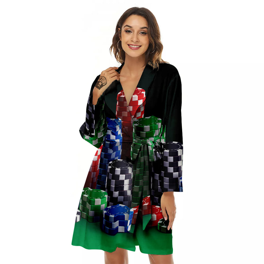 Poker Chips Print Women's Robe-grizzshop