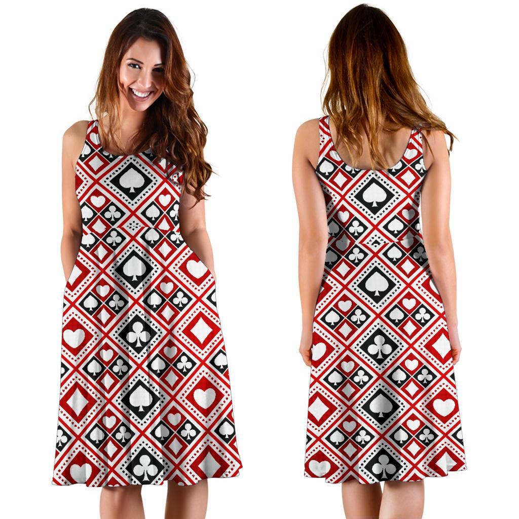 Poker Playing Card Casino Pattern Print Dress-grizzshop